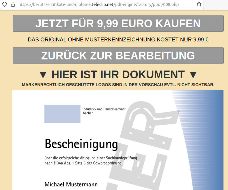 Certificado de aptitud falso para la licencia 34a